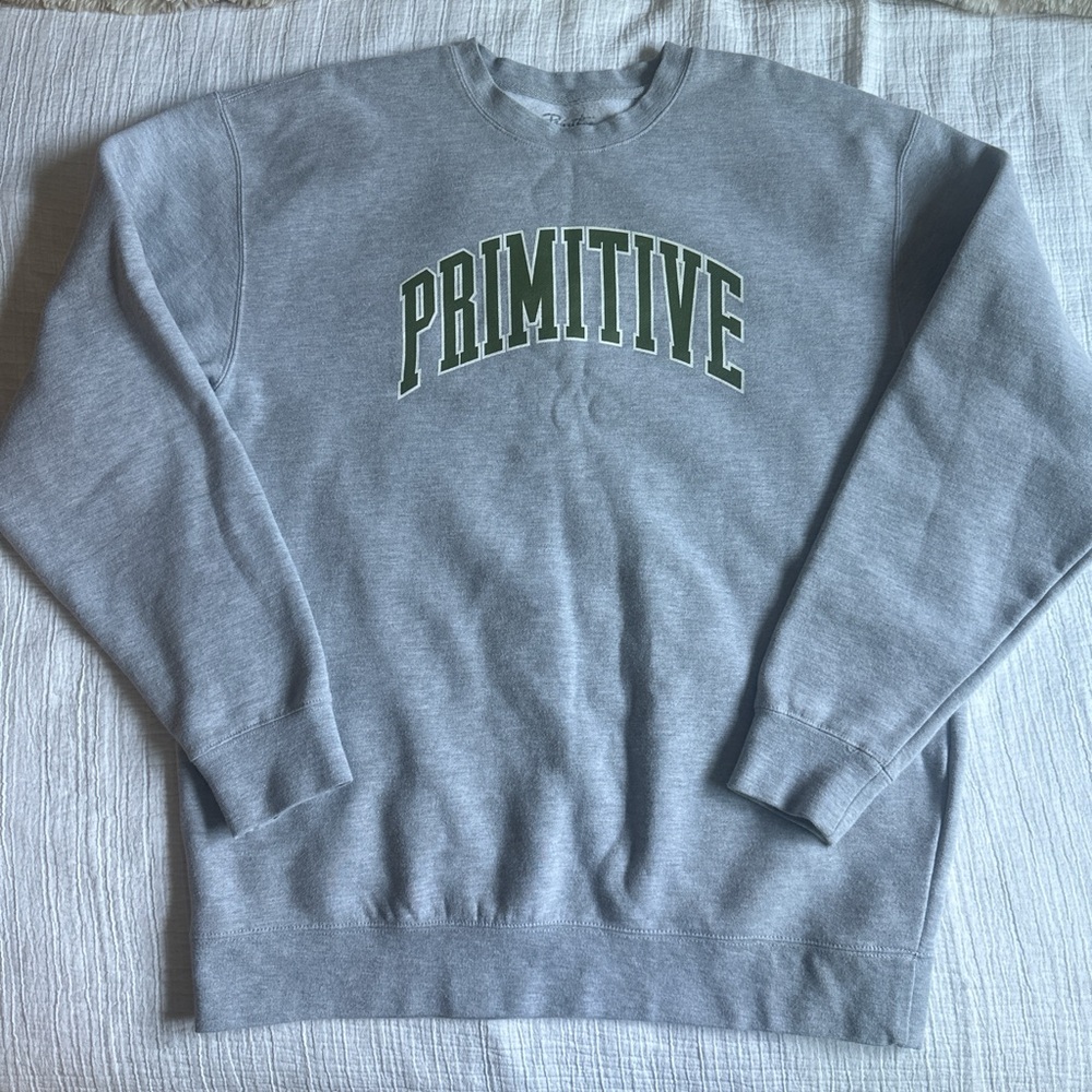 Primitive Gray Crewneck Sweater with Green Logo